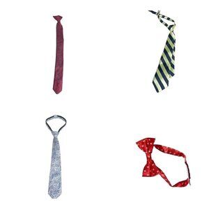 James MorganLot of 4 Boys Neck Ties Clip On Geometric & Striped Pattern Blue Red